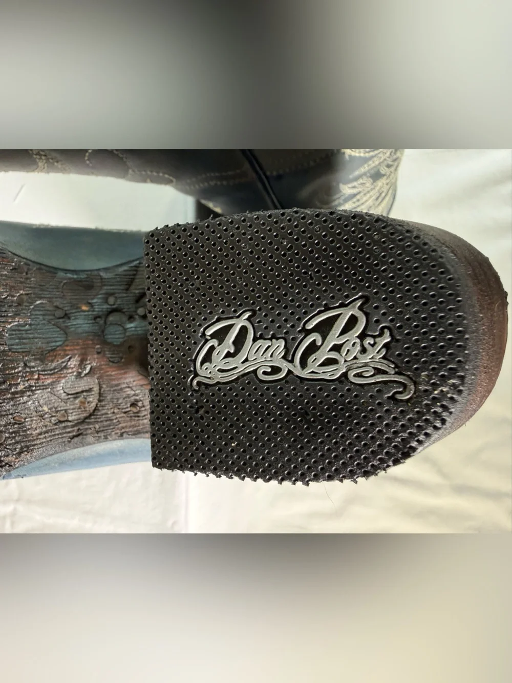 Dan Post Nora Blue Leaf Stitch Leather Western Cowboy Distressed Boots Size 8 - Picture 15 of 16